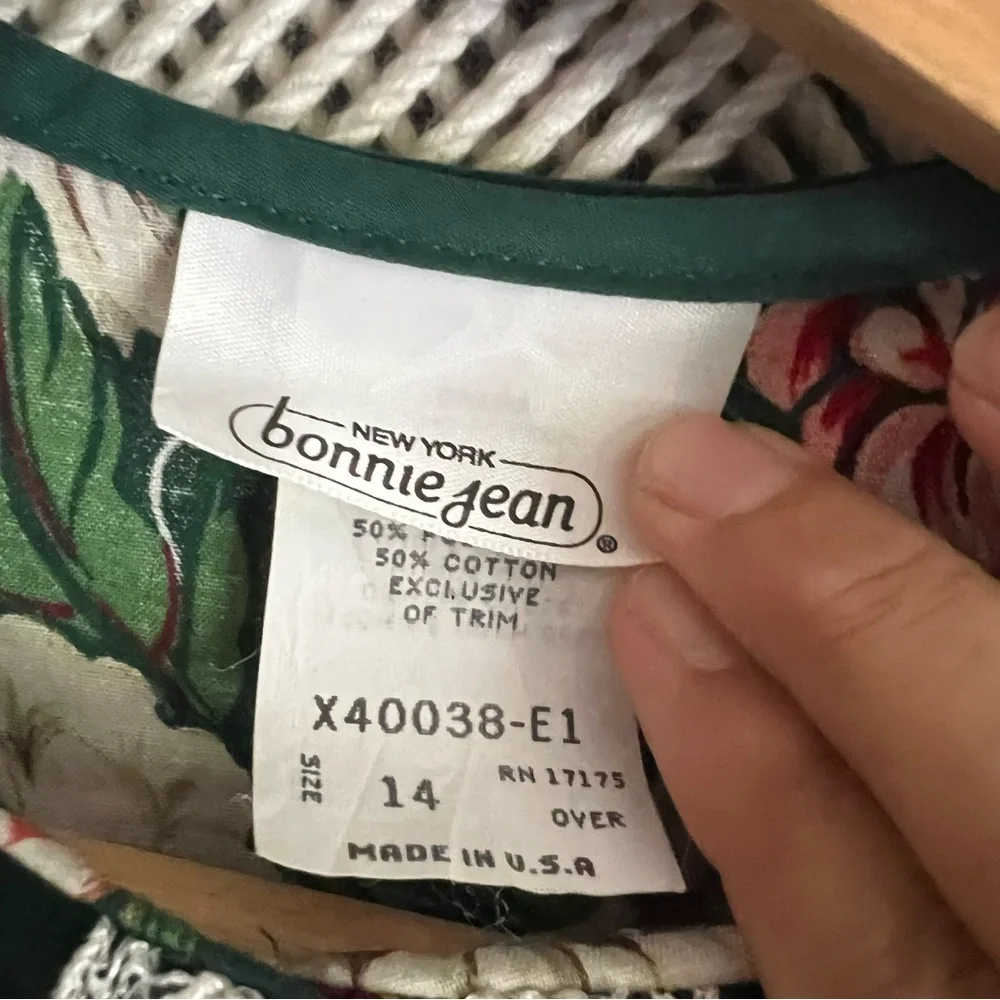 Vintage Bonnie Jean Girls Size 14 Dress  Holiday With Velvet Peter Pan Collar - Picture 6 of 7